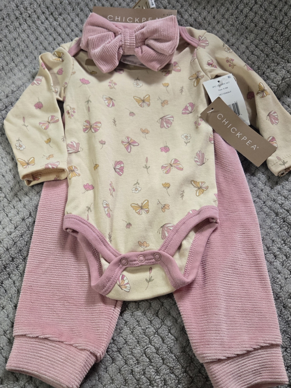 Chick Pea Pink Butterfly/Floral 3-Piece Set Size 6-9mos NWT